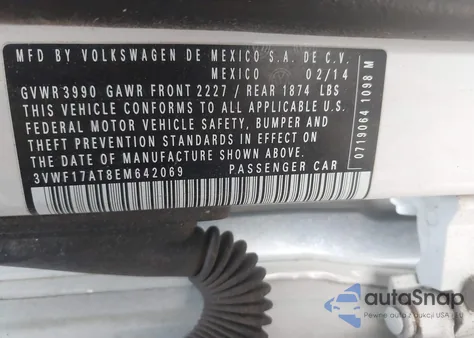 2014 Volkswagen Beetle 1.8T Entry из США, поврежденный, VIN 3VWF17AT8EM642069